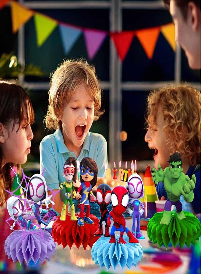 BNFUO 8Pcs Spider and His Friends Honeycomb Table Centerpiece, Cartoon Birthday Party Supplies Table Decorations for Kids Party Decorations - Image 4